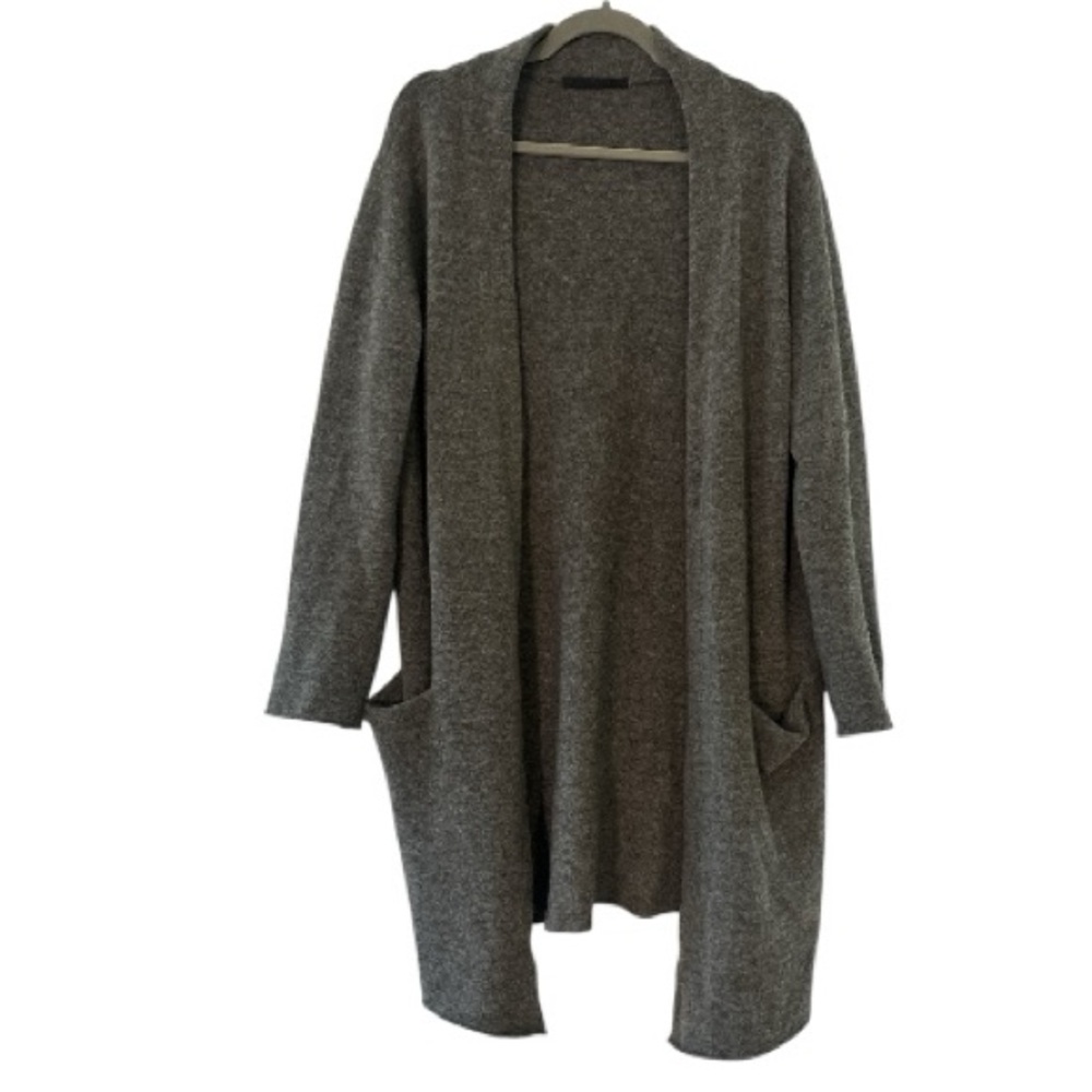 Jenni Kayne Sweater Coat Dark Gray Wool Yak Open Front Cardigan Medium - Picture 2 of 7